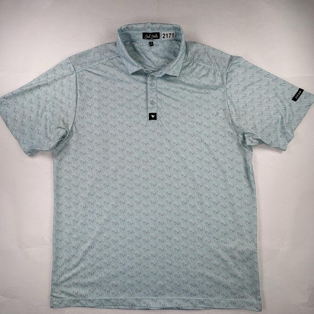 Bad Birdie Polo Shirt Mens XL Blue Graphic Print Golf Stretch Performance